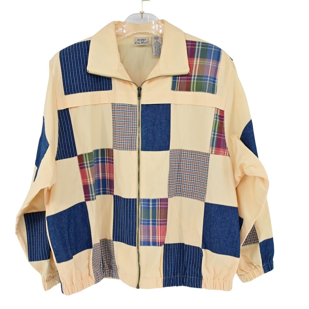 Vintage‎ Granny Grandpa Koret City Blues Patchwork Zip Up Jacket Patchwork